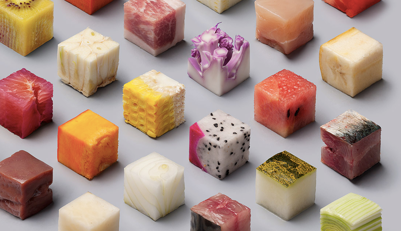 Illustration for article titled This is a real photo of different types of food cut into identical cubes